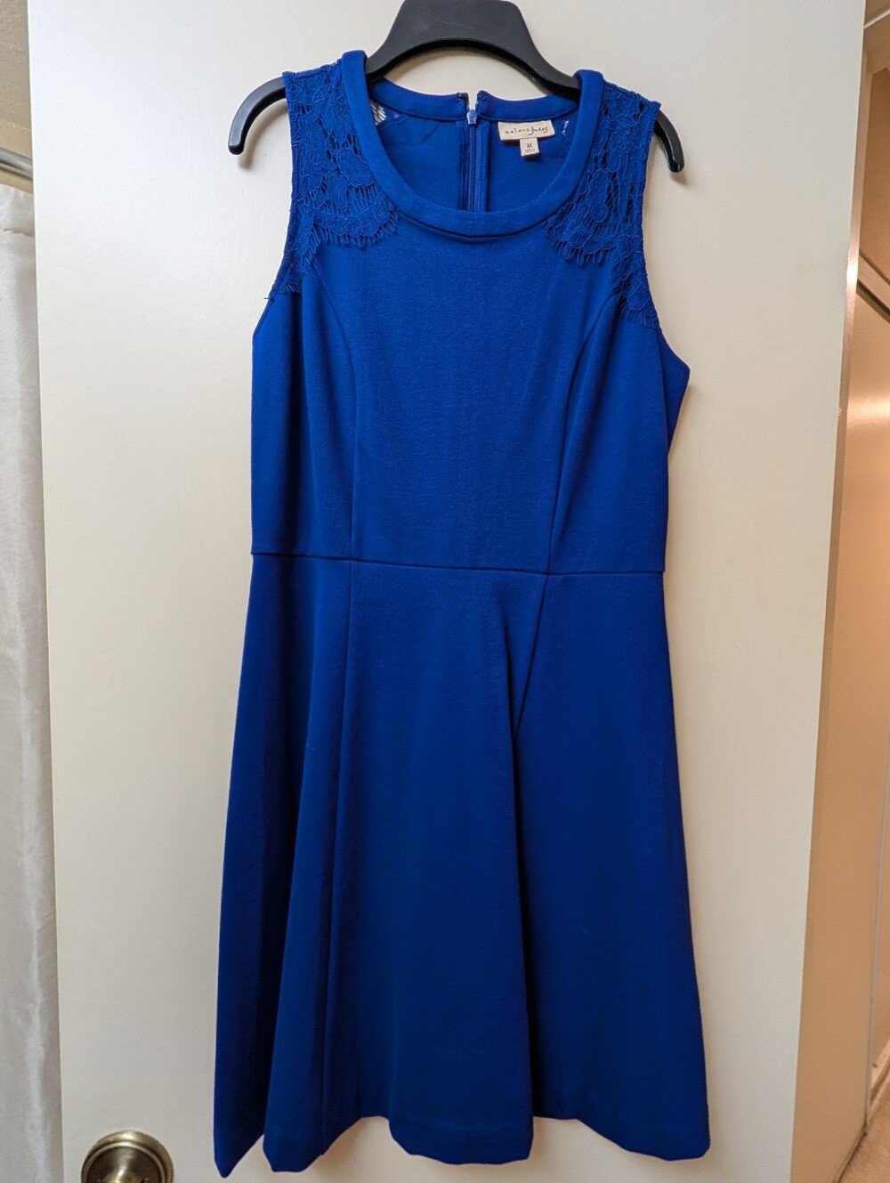 Maison Jules Royal Blue Sleeveless Fit & Flare Dress with Lace Yoke